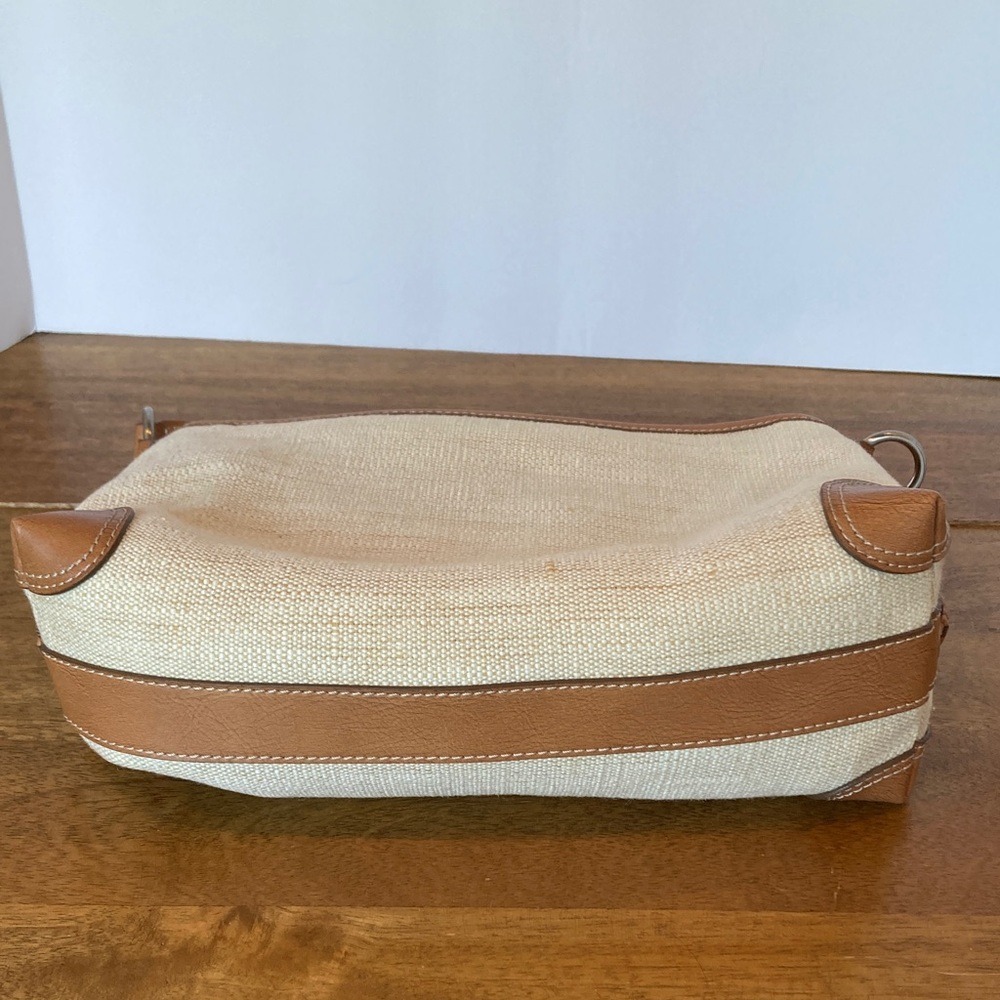 Fossil Womens Canvas Woven Leather Trim Shoulder Bag Brown Cream Classic - Picture 3 of 12